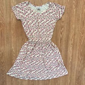 Pastel yellow / pink floral dress + elastic waist